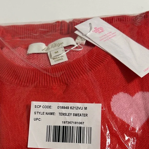 Lilly Pulitzer Red Tensley sweater with pink hearts - Picture 7 of 8